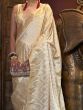 Gorgeous Beige Handloom Weaving Satin Wedding Wear Saree