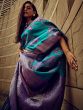 Beautiful Blue Zari Weaving Satin Events Wear Saree With Blouse