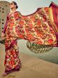 Wonderful Beige Floral Printed Satin Festive Wear Saree With Blouse