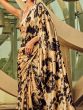 Awesome Beige Digital Printed Satin Party Wear Saree With Blouse