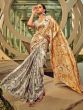 Indelible Grey & Golden Digital Printed Satin Saree With Blouse