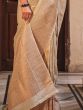Awesome Beige Handloom Weaving Silk Wedding Wear Saree With Blouse
