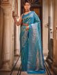 Amazing Blue Handloom Weaving Silk Events Wear Saree With Blouse