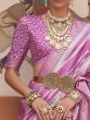 Wonderful Pink Floral Print Silk Engagement Wear Saree With Blouse