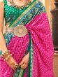 Fancified Pink Digital Printed Silk Wedding Wear Saree