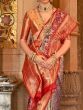 Astonishing Blue & Red Zari Weaving Silk Wedding Wear Saree