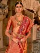 Beautiful Orange Zari Weaving Silk Reception Wear Saree