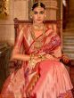 Adorable Peach Zari Weaving Silk Wedding Wear Saree With Blouse
