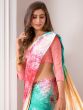 Spectacular Multi-Color Digital Printed Satin Party Wear Saree