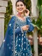 Fetching Blue Embroidered Net Festive Wear Salwar Kameez