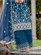 Fetching Blue Embroidered Net Festive Wear Salwar Kameez