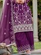 Attractive Purple Embroidered Net Salwar Kameez With Dupatta