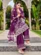 Attractive Purple Embroidered Net Salwar Kameez With Dupatta