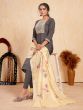 Enticing Grey Embroidered Silk Readymade Pant Suit With Dupatta