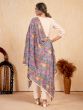 Impressive Cream Embroidered Silk Readymade Pant Suit With Dupatta
