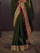 Stunning Olive Green Heavy Border Silk Mehendi Wear Saree With Blouse