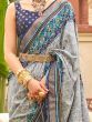 Captivating Grey Patola Printed Silk Events Wear Saree With Blouse