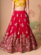 Prodigious Hot Pink Mirror Work Net Wedding Wear Lehenga Choli