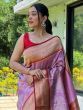Cute Lavender Woven Paithani Silk Reception Wear Saree With Blouse