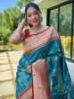 Marvelous Teal Blue Woven Paithani Silk Classic Saree With Blouse