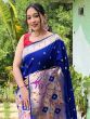 Delightful Blue Woven Paithani Silk Event Wear Saree With Blouse