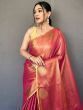 Glamorous Rose Pink Zari Woven Silk Classic Saree With Blouse