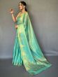 Glamorous Turquoise Woven Silk Wedding Wear Saree With Blouse