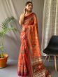 Graceful Orange Kalamkari Print Cotton Event Wear Saree With Blouse