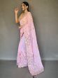 Fascinating Pink Embroidered Chiffon Reception Wear Saree With Blouse