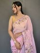 Fascinating Pink Embroidered Chiffon Reception Wear Saree With Blouse