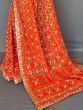 Classic Orange Printed Georgette Festival Wear Saree With Blouse