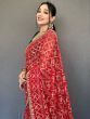 Beautiful Red Printed Georgette Event Wear Saree With Blouse