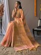 Superb Pink Zari Weaving Tissue Silk Sangeet Wear Saree With Blouse