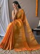 Fabulous Orange Zari Weaving Tissue Silk Saree With Blouse
