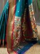 Pretty Teal Blue Zari Work Silk Festive Wear Saree With Blouse