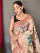 Classic Off-White and Pink Digital Printed Silk Traditional Wear Saree