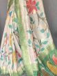 Fancified Off-White And Green Digital Printed Silk Saree With Blouse