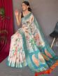 Enchanting Off-White And Blue Digital Print Silk Function Wear Saree