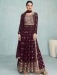 Attractive Wine Embroidery Georgette Festival Wear Gown