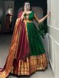 Stunning Green Zari Woven Cotton Festive Wear Gown With Dupatta