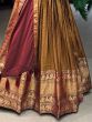 Fabulous Brown Zari Woven Cotton Function Wear Gown With Dupatta