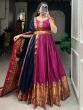 Awesome Pink Zari Woven Cotton Festive Wear Gown With Dupatta