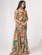 Attractive Green Floral Print Organza Festival Wear Saree With Blouse