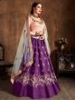Beautiful Purple Thread Work Raw Silk Lehenga Choli With Dupatta