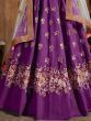 Beautiful Purple Thread Work Raw Silk Lehenga Choli With Dupatta