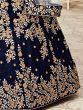 Mesmerizing Navy Blue Embroidered Velvet Bridal Wear Lehenga Choli