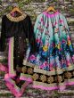 Dazzling Floral Printed Multi-Color Lehenga Skirt with Velvet Blouse