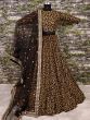 Vine Pattern Golden Sequins Black Silk Lehenga Choli Set