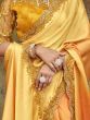 Beautiful Yellow Embroidered Satin Party Wear Saree With Blouse