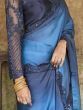 Attractive Blue Embroidered Satin Party Wear Saree With Blouse
